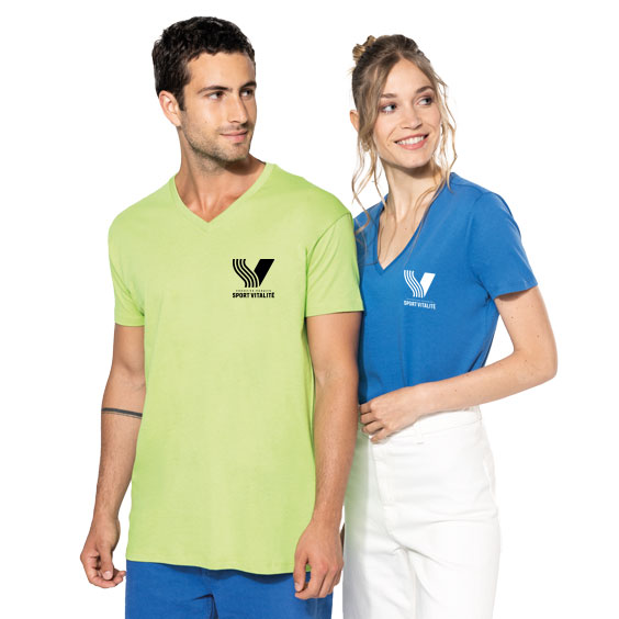 Tee-shirt coton col V FF. Sport Vitalité – Coupe cintrée femme